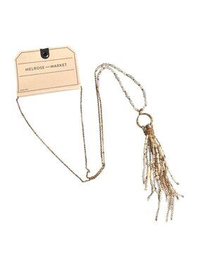 Melrose And Market Gold White Cream Beaded Tassel Necklace Nordstrom New on Card
